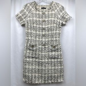 SHEIN Faux Button Front Raw Hem Plaid Tweed Dress with Pockets in Women’s Size 4